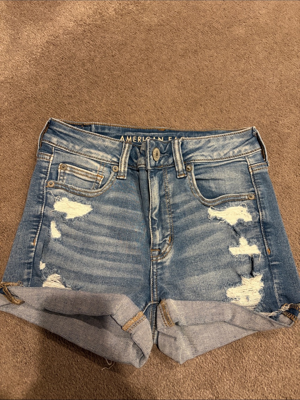 American Eagle Outfitters Light Blue Distressed Rolled Hem Jean Shorts